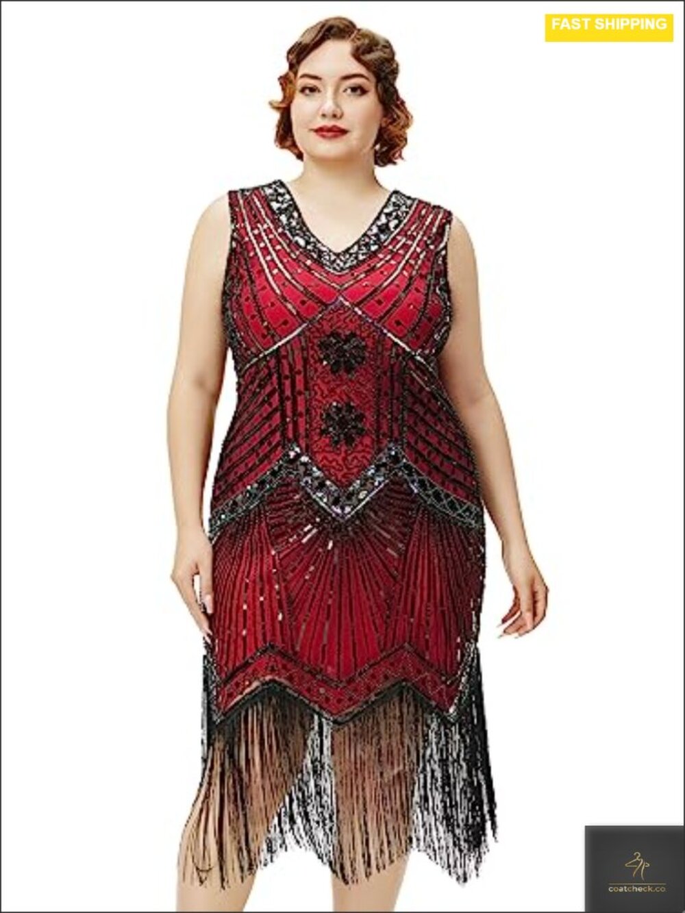 Plus Size Flapper Dress 1920s Cocktail Costume Fringe Sequin